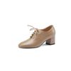 Mature Dress Women Pumps Fashion Office Ladies Thick Heels Round Toe Genuine Leather Lace-Up Shoes Woman 2024 New Spring Autumn
