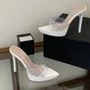 Summer Fashionable Pointed-toe Platform Slides  Versatile Rhinestone Sandals With Transparent Straps