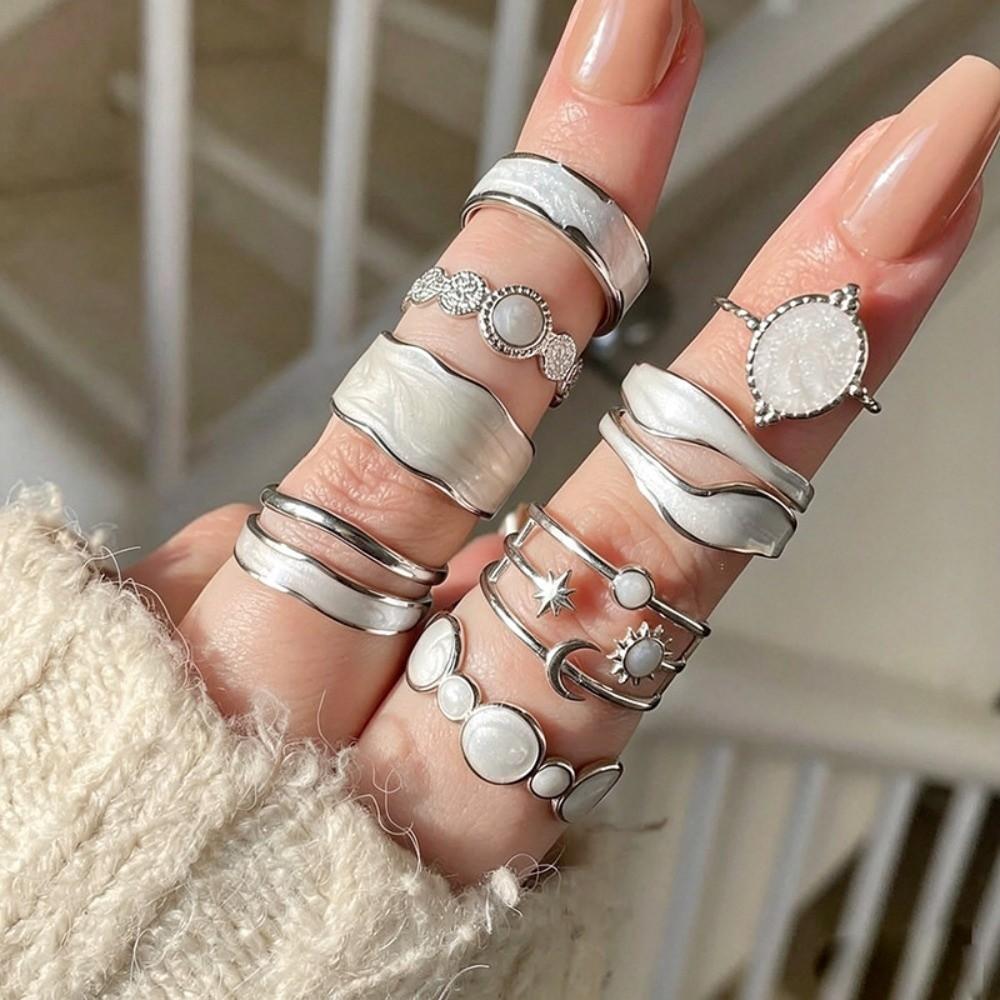 Irregular Finger Rings White Enamel Stacking Rings New Ring Set  for Daily Wear Jewelry