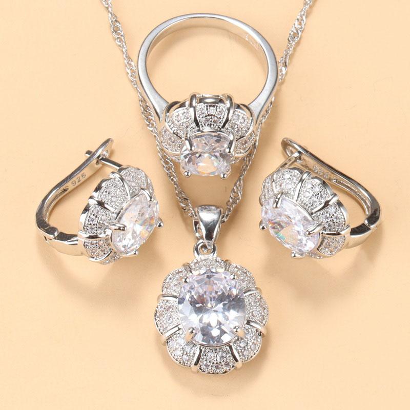 Elegant Women Magic Zirconia Jewelry Luxury Wedding Ring Set Ring Clip Earrings Necklace And Pendant