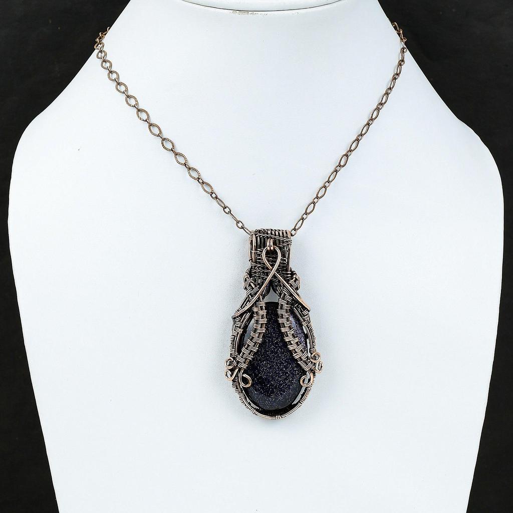 Blue Sunstone Pendant Copper Wire Wrapped Pendant Brand New Copper Jewelry Handmade Gemstone Pendant Designer Wire Wrap Jewelry Gift For Her