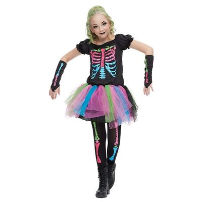 Mädchen Halloween Skelett Kleid Kostüm Tutu Rock Gruseliges Cosplay Funky Punky Bones Kostüm