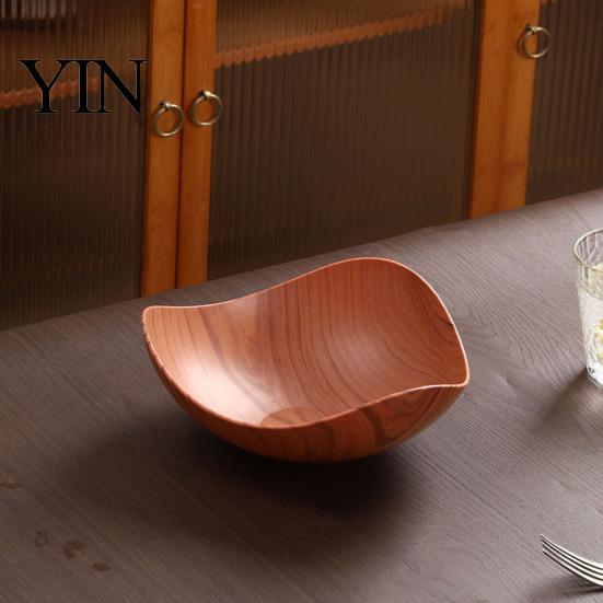 Imitation Wood Grain Plate Vintage Fruit Tray, Food-Grade Snack Candy Serving Plate, Thickened Wear Resistant Nestable Stackable BPA-free Bowl Storage
