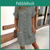 Vezfaa Fashion Womens Summer Spring Solid Color Print Short Sleeve Polo Neck Casual Dresses