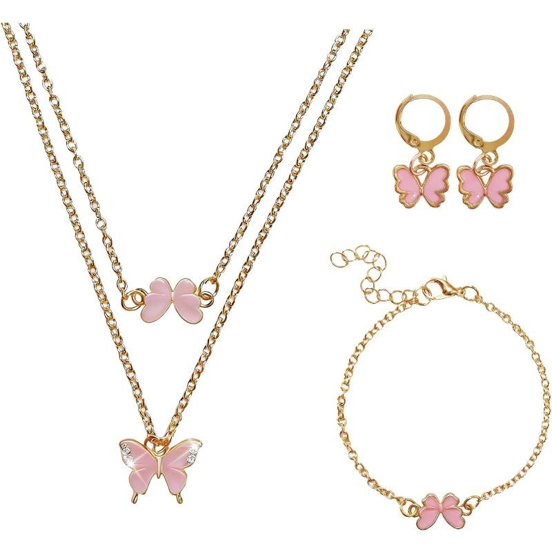 Butterfly gold plated jewelry set for women necklaces with matching earrings bracelet elegant jewelry for wedding party Valentines Day gift