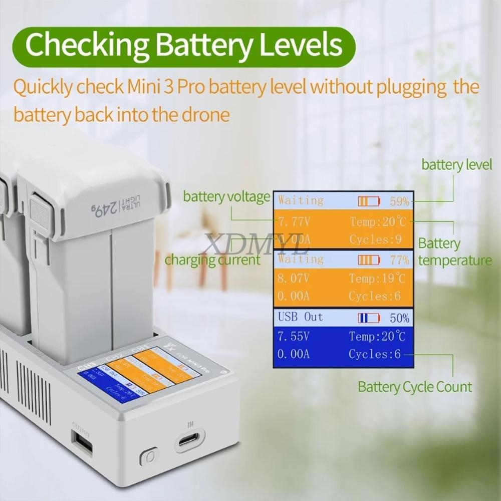 3-Way Battery Charger Manager For Mini 3/Mini 3 Pro Charging Hub Battery Charging Butler For DJI Mini 4 Pro Accessories