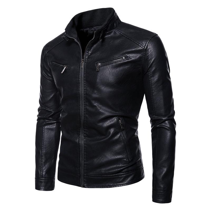 Hot autumn and winter men's pu leather jacket men's trendy youth stand-up collar punk men's locomotive leather jacket