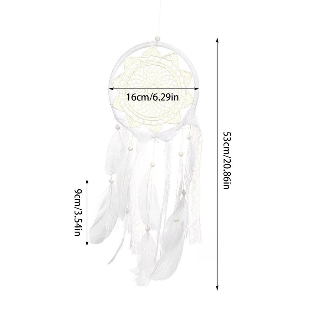 Girl Heart Dream Catcher National Feather Ornaments Lace Ribbons Feathers Wrapped Lights Girls Room Decor Dreamcatcher