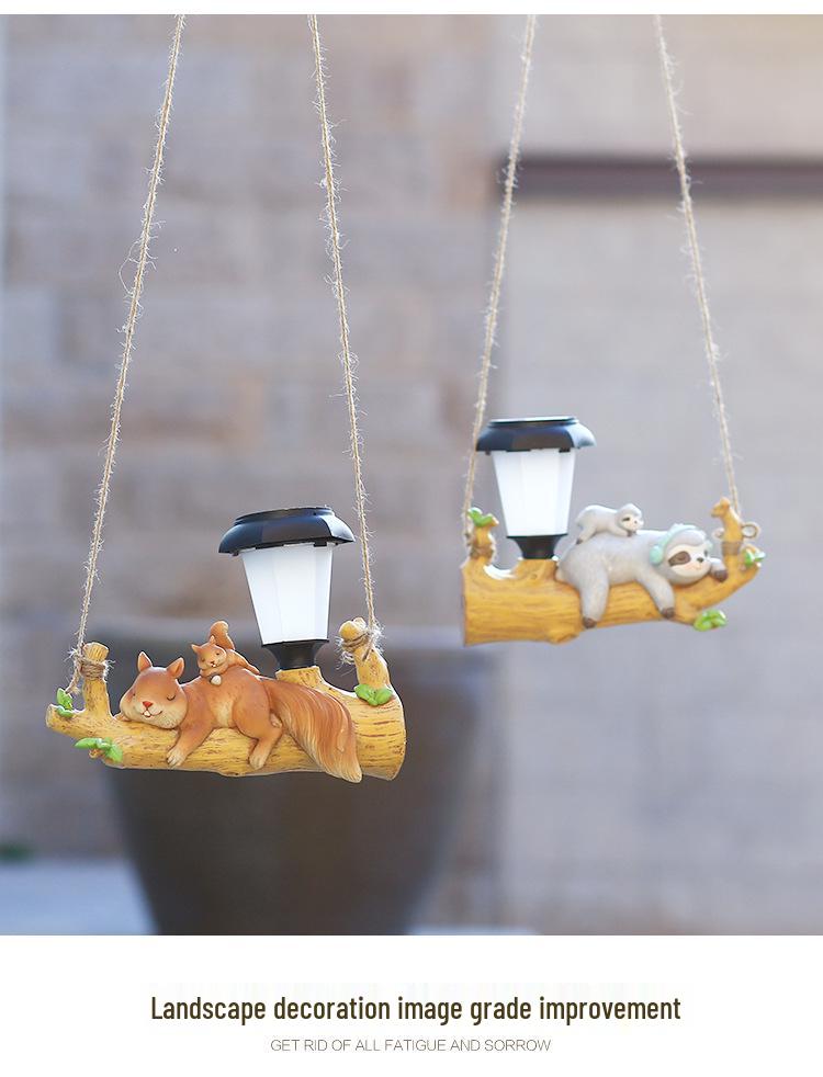 Solar LED Hanging Squirrel & Sloth Garden Light - Outdoor Decorative Cartoon Animal
