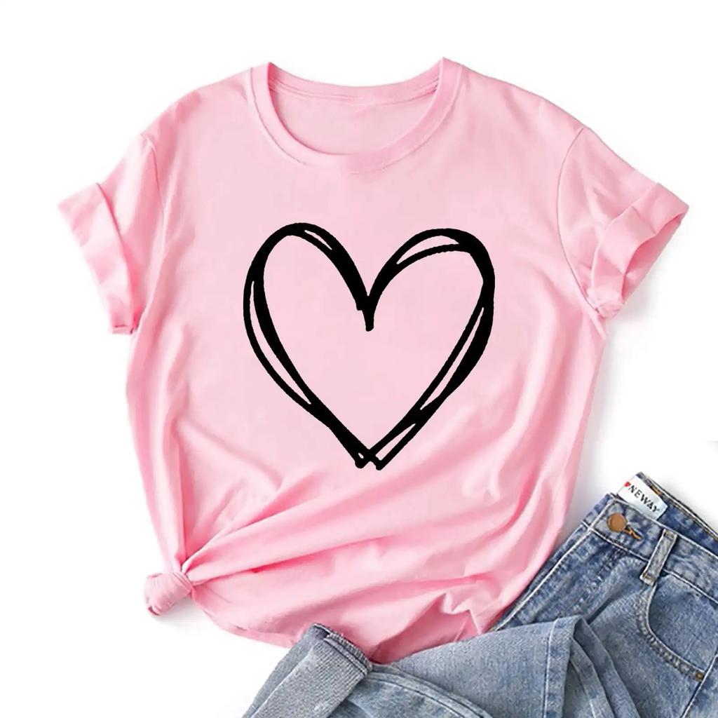 Womens Fashion Women Valentine's Day Print Sleeve T-shirt Novelty Graphic Summer Savings Clearance Summer Tops for Streetwear