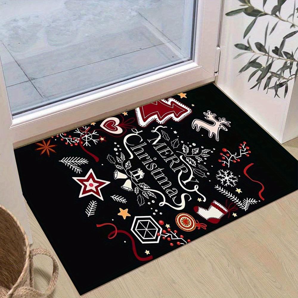 

1pc Christmas Themed Rug, Merry Christmas Print, Bedside Carpet, Non slip Laundry Room Mat, Machine Washable Water Absorbing Entrance Door M 60cm by 90cm