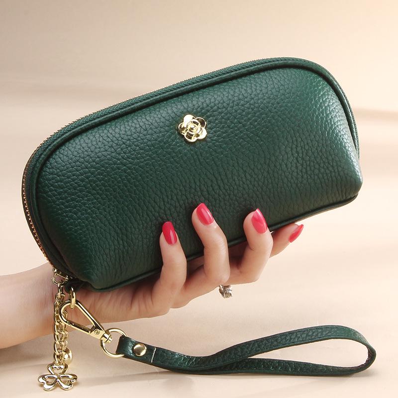 Elegant Long Women's Genuine Leather Clutch Wallet with Thin Korean Style Zipper