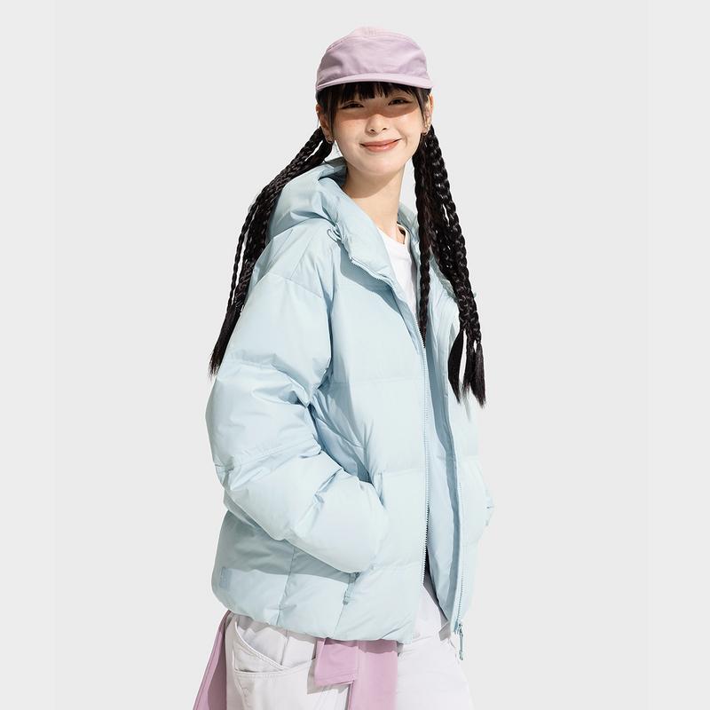 Li Ning CF Su Series White Windproof Moisture Wicking Water Resistant Loose Duck Down Short Jacket Unisex Jacket Frost-Blue AYMV157-6