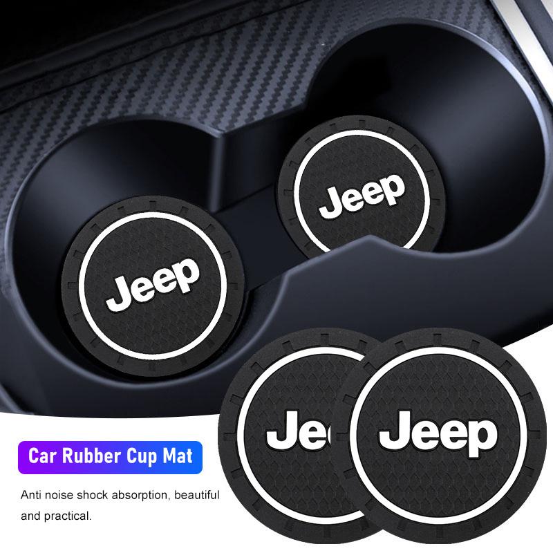 AIN4 2Pcs Silicone Car Cup Mats Anti Noise Coaster Auto Accessories For Jeep Grand Cherokee Wrangler JK Gladiator Compass Renegade