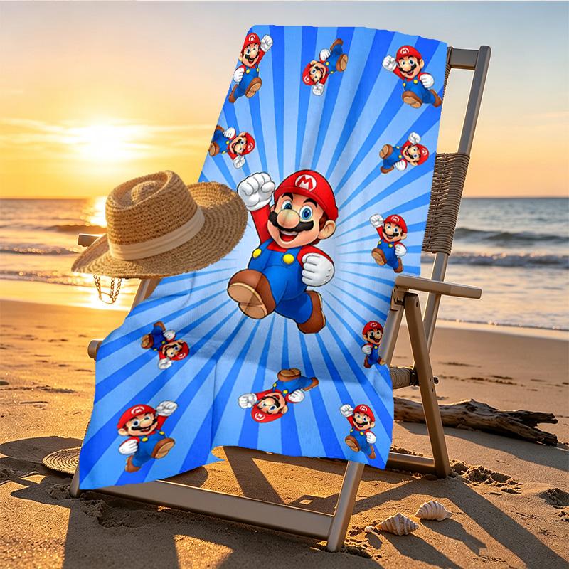 Super Mario Print Beach Towel Design, Soft, Lightweight. for Home Bathroom, Spa, Pool, Yoga, Surfing, Camping, Gift for Family, Friend