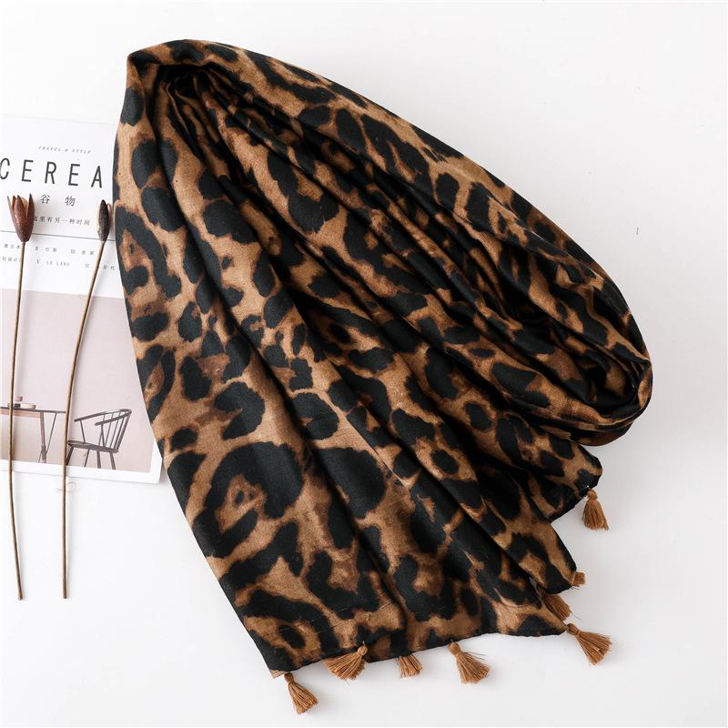 Fashion Printed Leopard Scarf Female Spring Muslim Women Hijab Scarves Tassel Large Size Headband Handkerchief Women'S Bandana