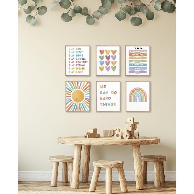 TwoDays Positive Affirmations Room Decor for Kids, Boho Classroom pirational Wall Art for Toddler Girls Playroom, I Am Kind Brave Posters for Baby