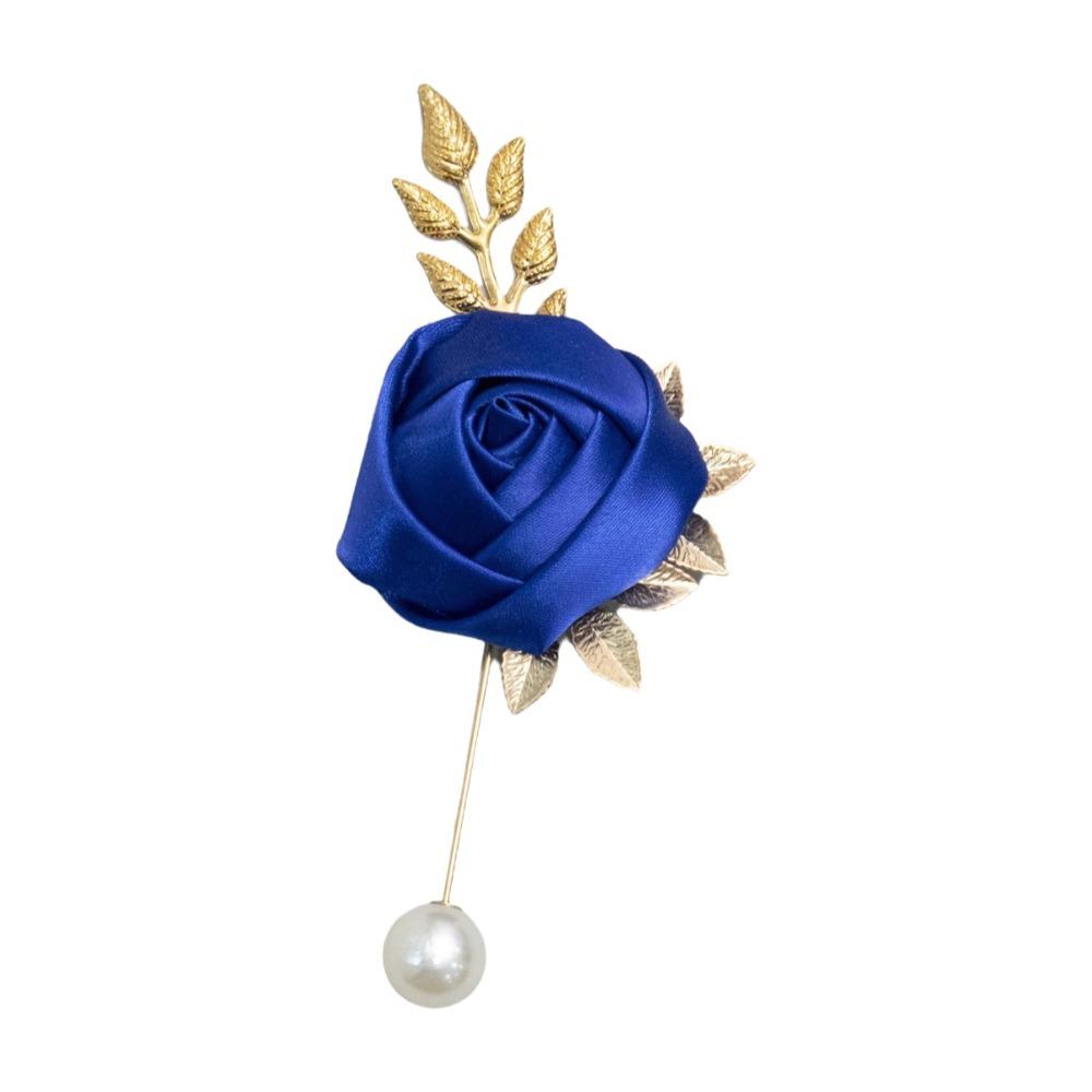 

Imitation Pearl Groom Boutonniere Silk Man Corsage Pins for Wedding Party Prom Decorations синій