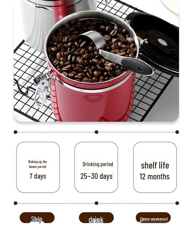 304 Stainless Steel Airtight Coffee Canister with Date Tracker and Exhaust Valve for Freshness