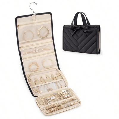 1 Stück Reise-Schmuckaufbewahrungsbox, faltbare Schmuckrolle, geeignet für Reise-Ringe, Halsketten, Ohrringe, Armbänder Geschenke für Frauen, Mädchen, Back to School