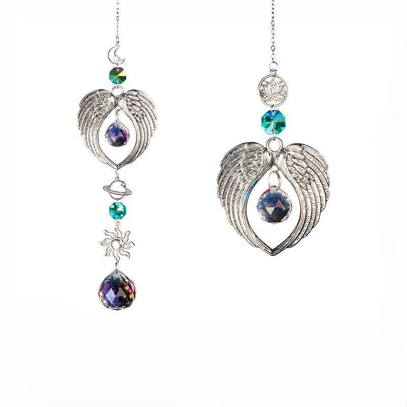 Crystal Angel Wings Wind Chime Sun Catcher Diamond Prisms Pendant Hanging Decoration Dream Catcher Home Garden Decor Windchime