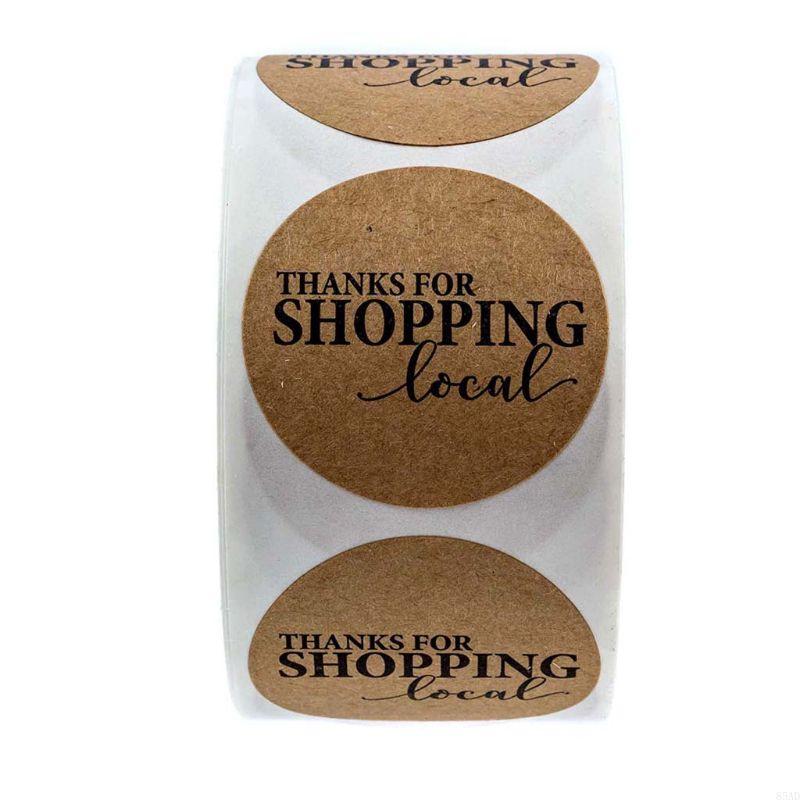 85AD 500pcs Kraft Paper Thanks for Shopping Local Stickers Round Seal Labels Scrapbooking Stationery Decor