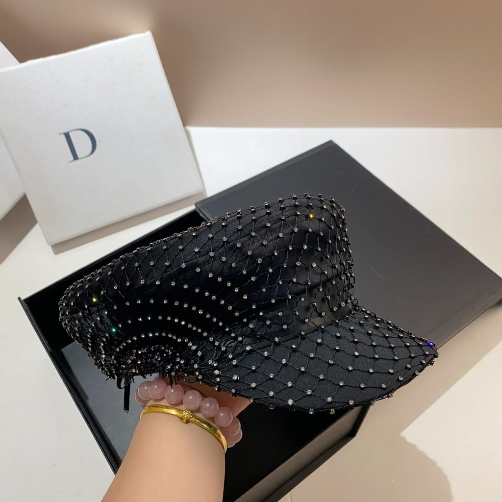 Italian Handmade Rhinestone Navy Hat Concave Shape Light Luxury Celebrity Style Newsboy Hat Spring And Autumn Versatile Acetic Acid Hat