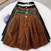 Women's High-Waist Retro Corduroy A-Line Shorts - Slimming Wide Leg, Petite Casual for Autumn/Winter 2024