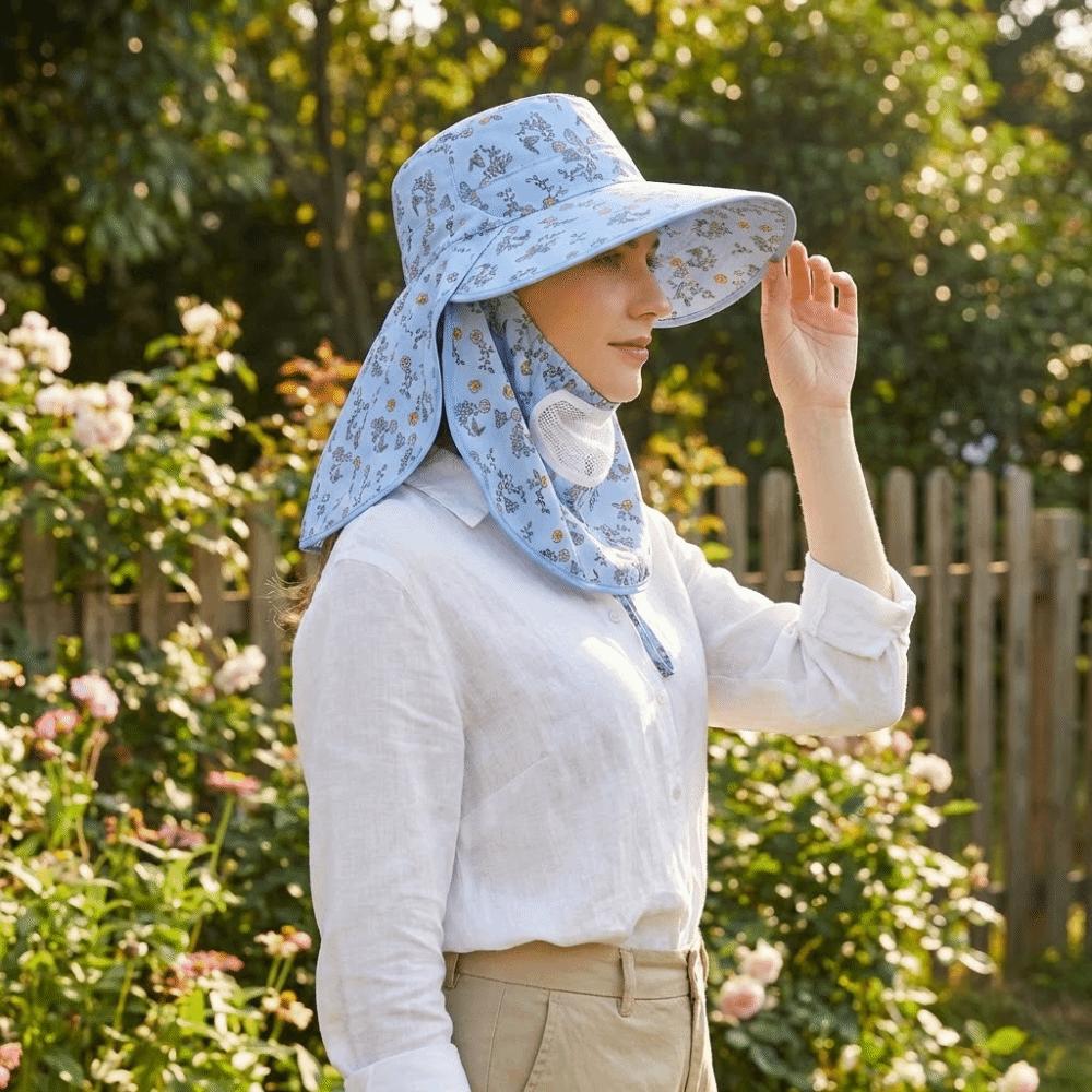 Floral Picking Tea Hat Wide-brimmed Neck Protection Hat Simple Sunshade Shawl Cap  Outdoor Work