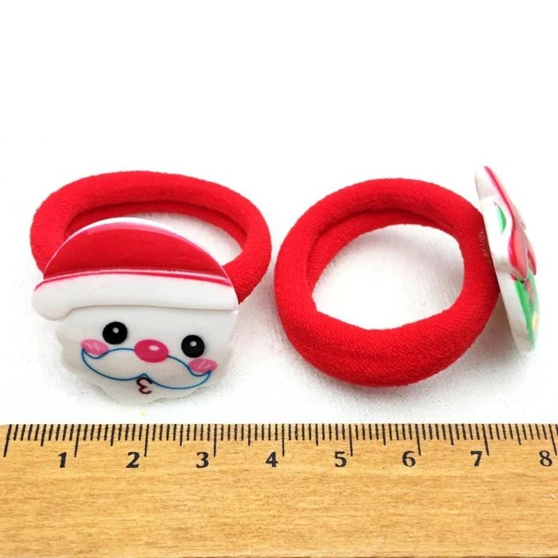 10pcs Fashion Girls Popular Christmas Hair Rope Tree Santa Bell Snowman Elastic Hair Band ( Style Random)
