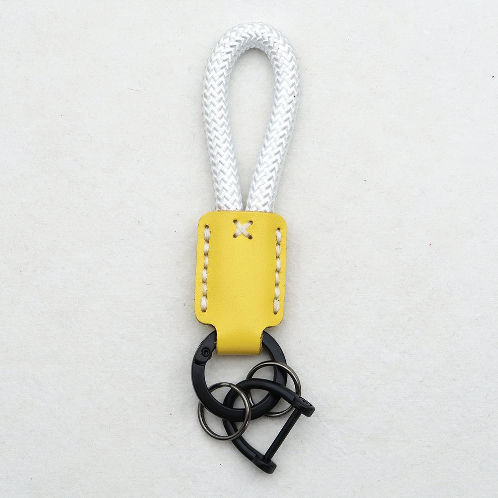 Hand-Woven Cowhide Leather Keychain Pendant with Logo Embossing - High-Quality Anti-Lost Car Lanyard