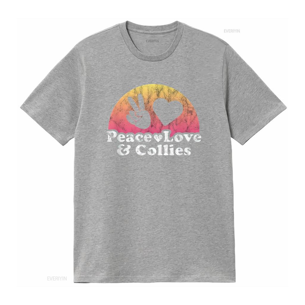 Womens Peace Love and Collies Collie T Shirt Black Large vintage Washed Versatile Breathable homme graphic Unisex Stylish