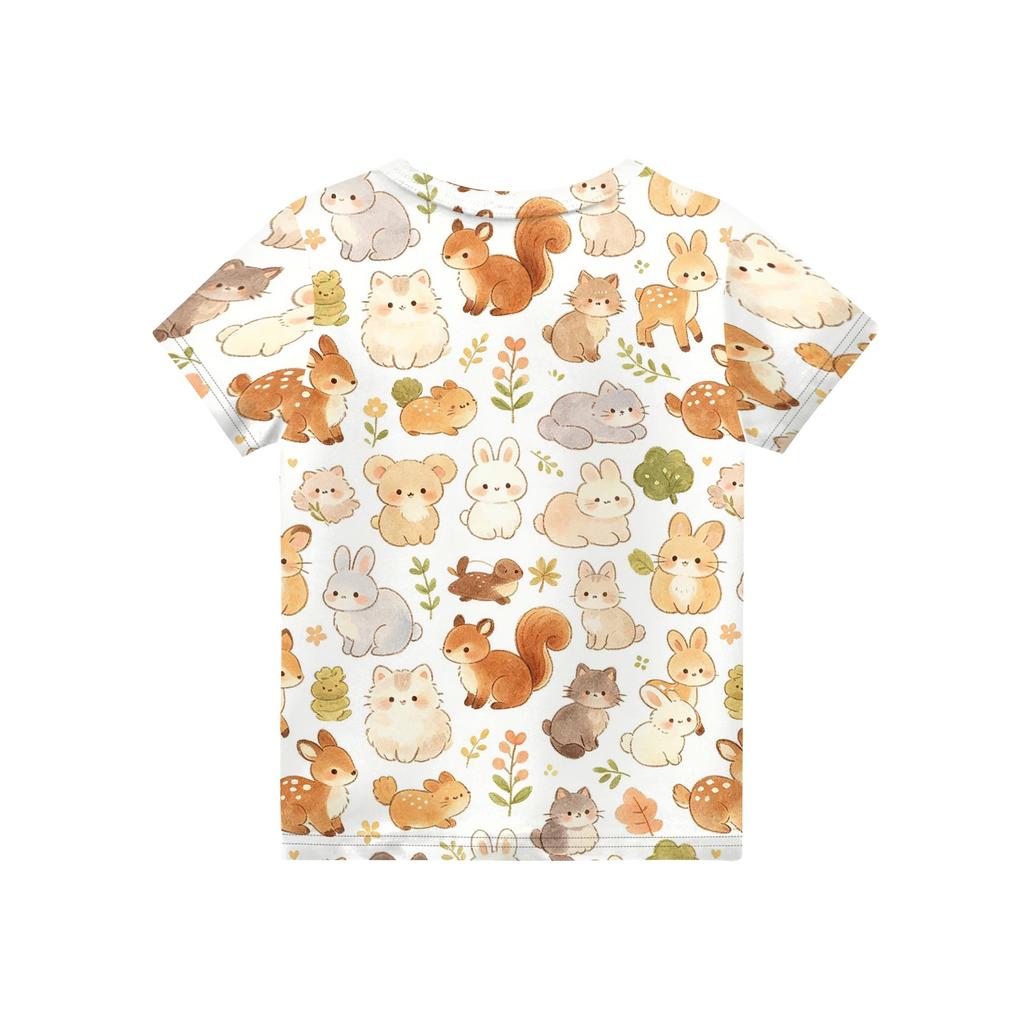 Kids Animal Print Casual Loose Fit Short Sleeve T Shirt Round Neck Comfortable Soft Fabric Top for Everyday Wear
