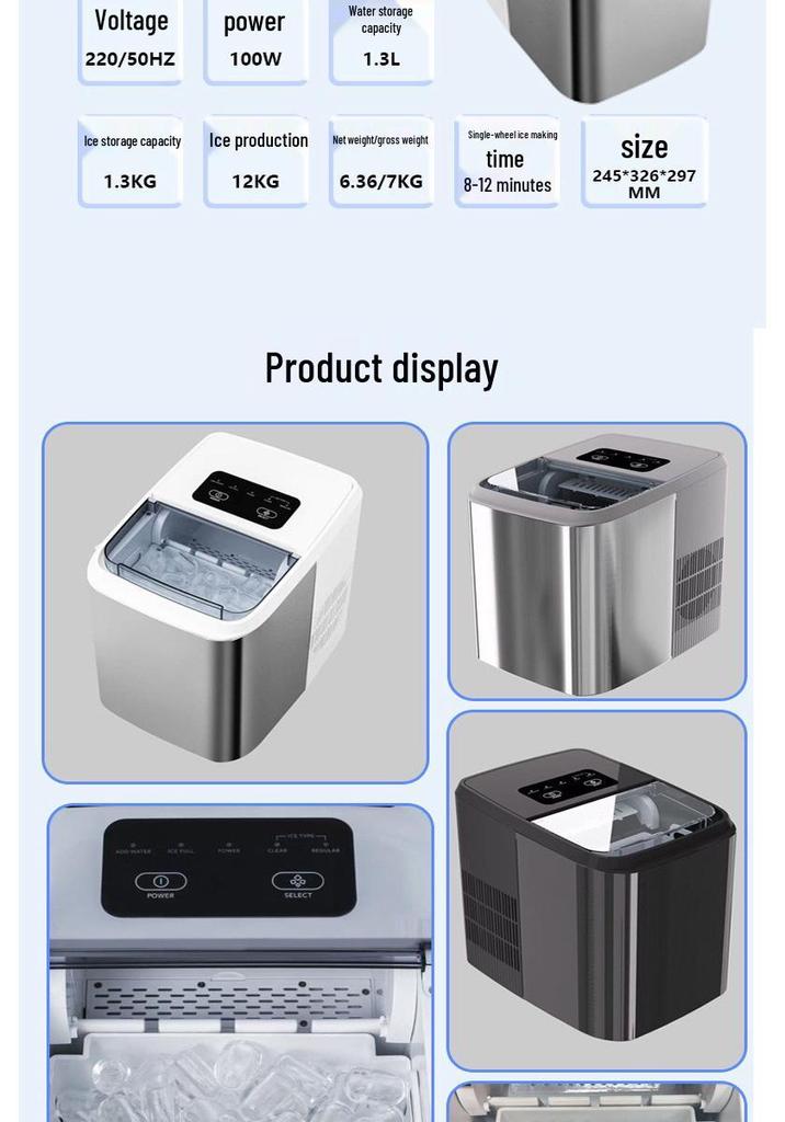 220V Automatic Bullet Ice Maker for Home, Dorm, Camping, Outdoor, Milk Tea, Coffee, or Office