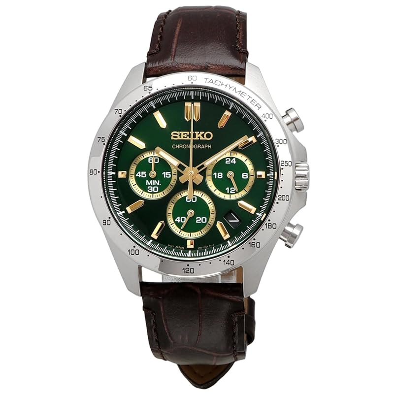 Seiko 1/5 Second Chronograph Quartz Men's Watch SBTR017 Green with Brown Leather Strap [Official Japanese Product]