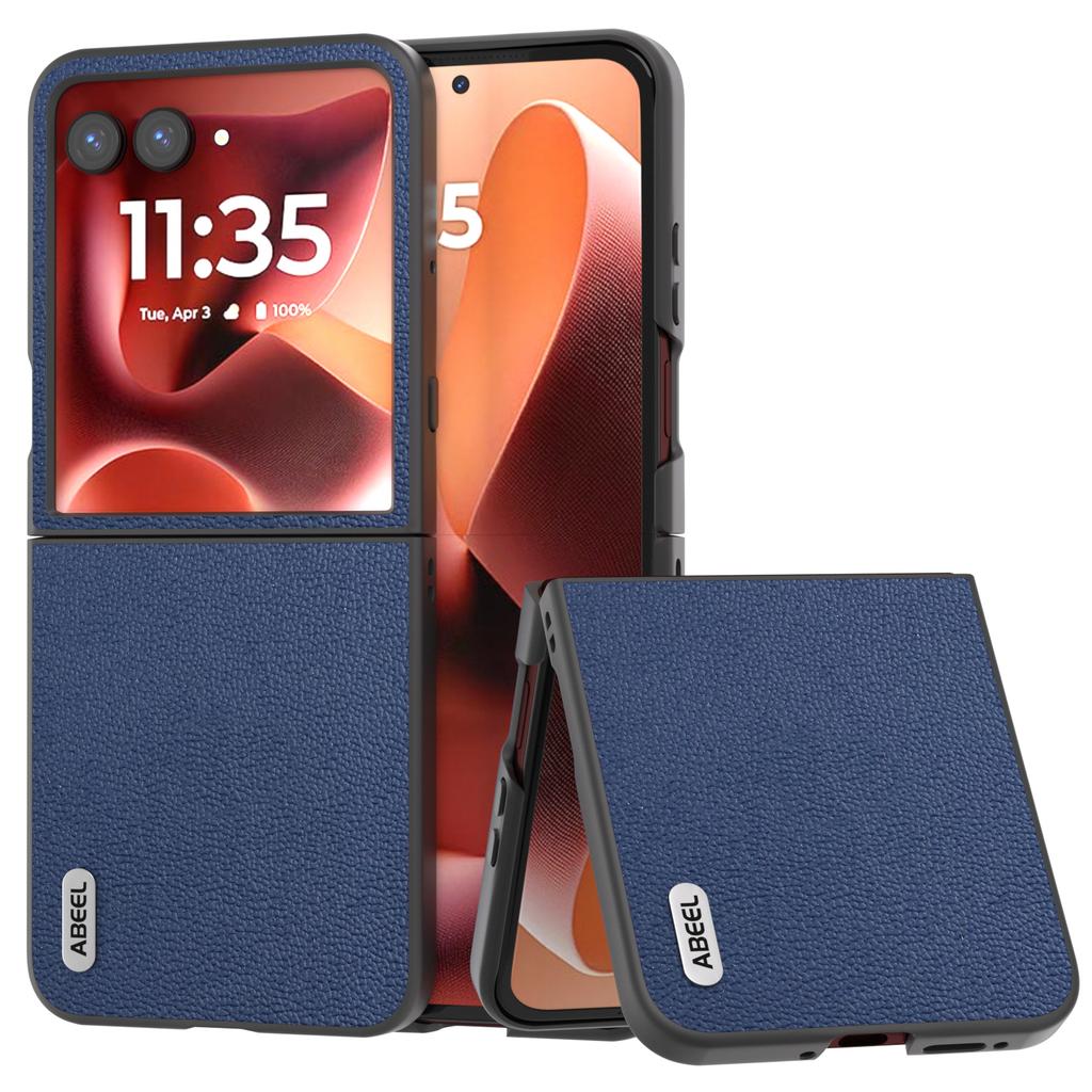 ABEEL For Motorola Razr 60 Ultra 5G Case Electroplating Genuine Cow Leather Coated PC Phone Cover