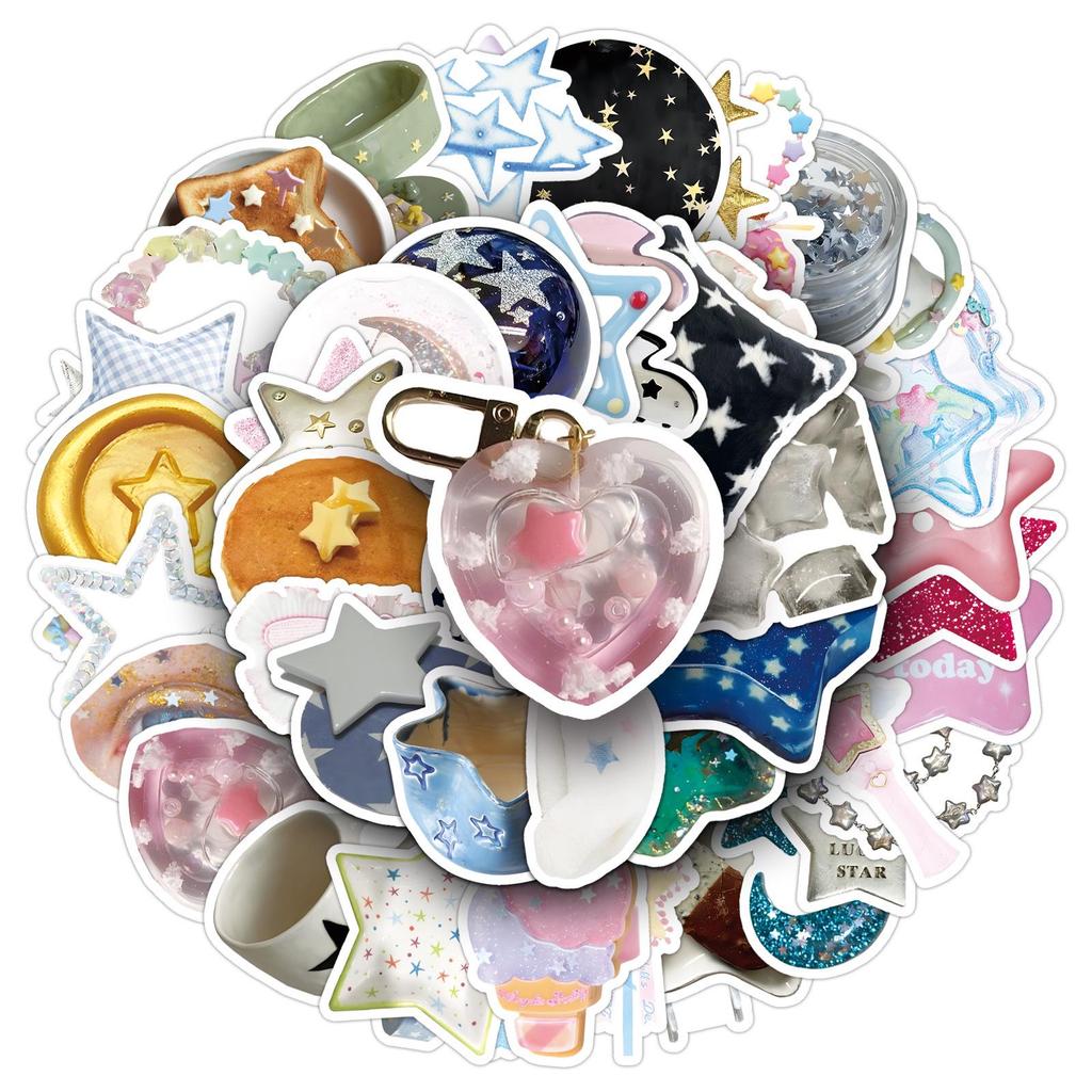 50 Sheets Star INS Style Cute Artistic Decorative Stickers for Scooters, Notebooks, Desktops, DIY Projects