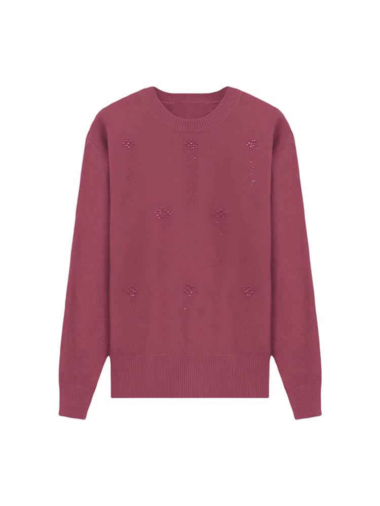 Midlife & Senior Fall Style Round Neck Long Sleeve Loose Fit Versatile Knit Sweater Top