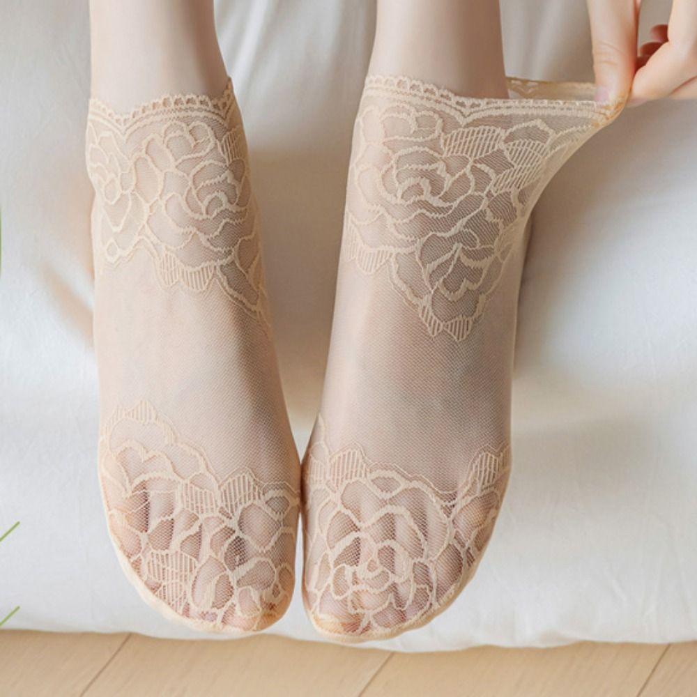 5Pairs Flower Mesh Lace Socks Thin Tube Socks Women Korean Ins Transparent Tulle Socks Girl