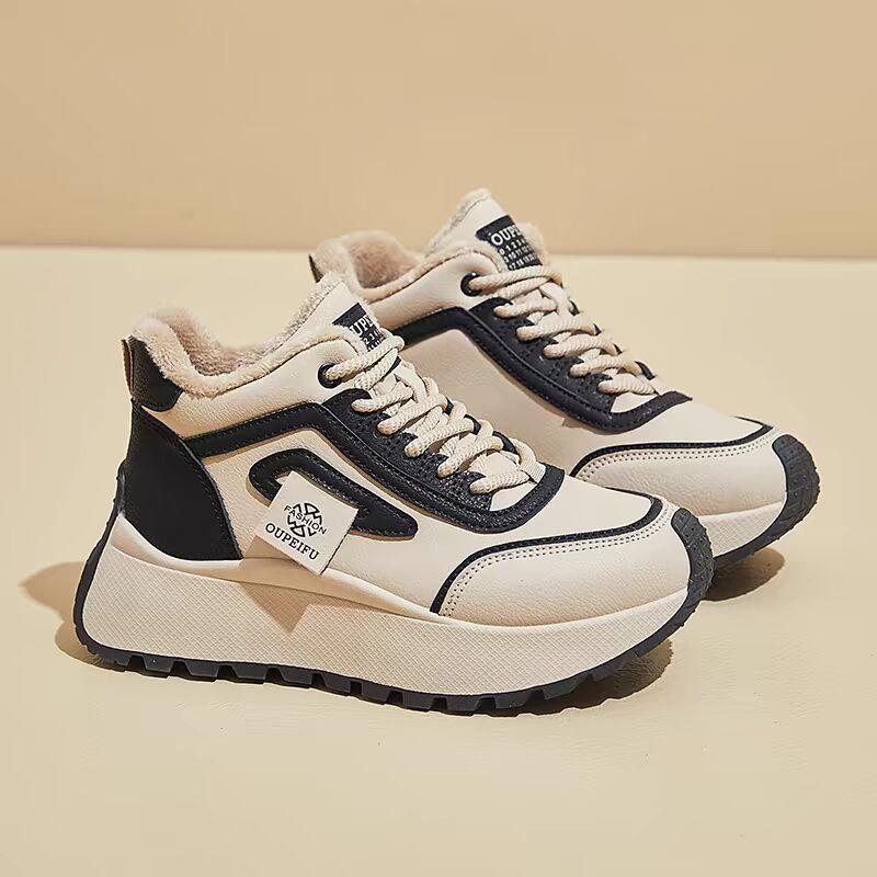 

Хлопковые туфли женские туфли на толстой подошве, модные спортивные туфли женские зимние бархатные теплые мягкие кожаные нескользящие повседневные высокие 40