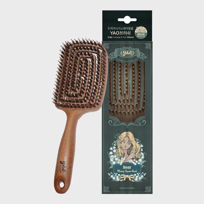 

Деревянная квадратная щетка для волос с щетиной кабана