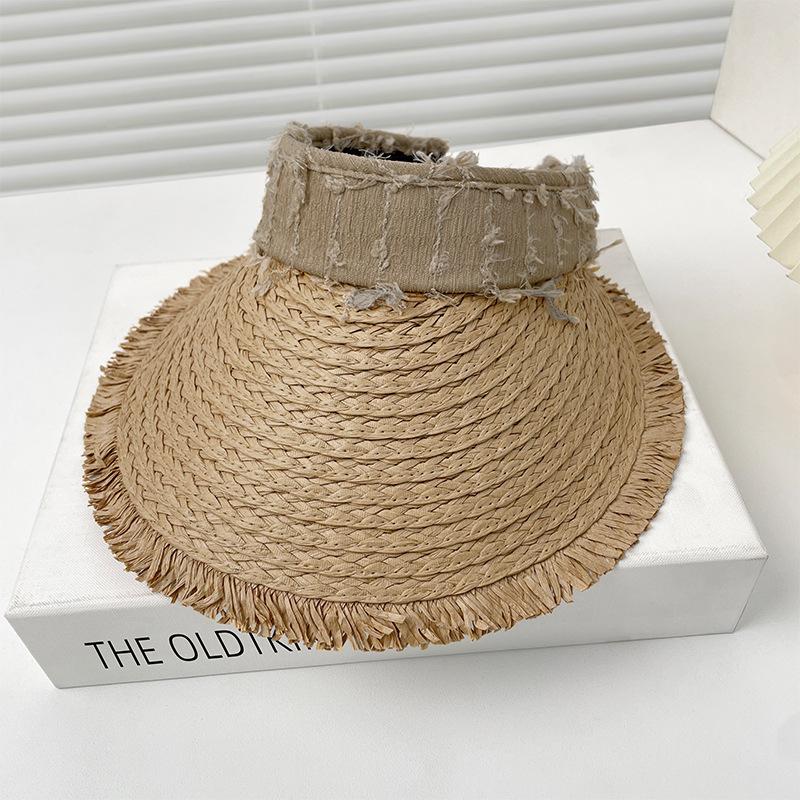 

Straw empty top hat Children s summer outdoor travel UV protection sun hat showing face small headband beach hat