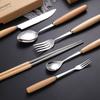 4Pcs Stainless Wooden Handle Cutlery Set Portable Tableware Knife Fork Spoon Chopsticks Fashionable Kitchen Utensils