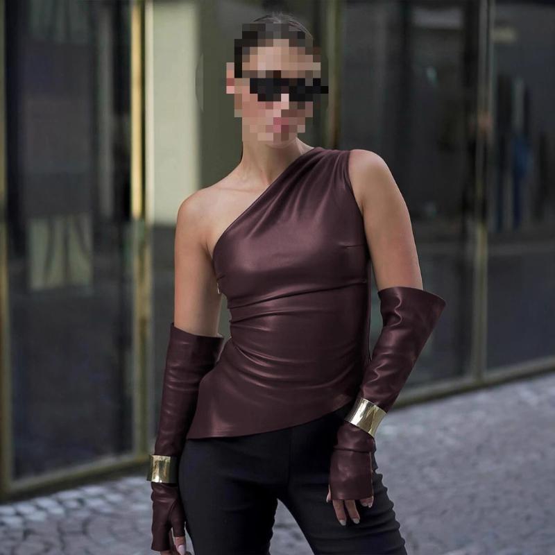 European and American slim fit and fashionable sexy temperament sloping shoulder sleeveless women's top