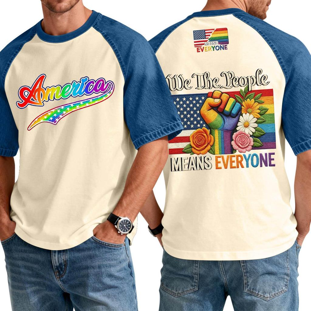 Men's Casual Short Sleeve T-Shirt Denim Patchwork Comfortable Fit Crew Neck Top with Printed Graphic Design Suitable for Everyday Wear