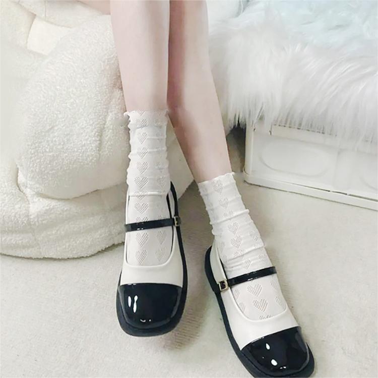 

Bowknot Pearl Heart White Ruffled Socks jk Summer thin short and mid-calf socks for women to pair with Mary Jane shoes Average Size