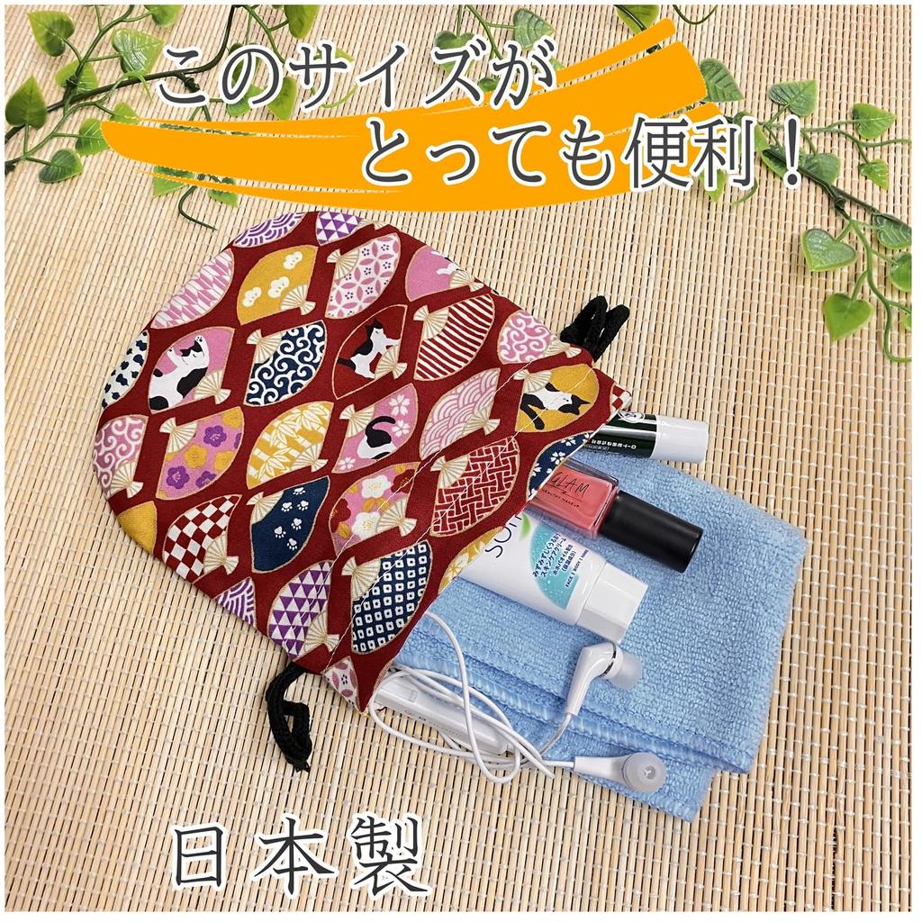 Drawstring small item Japanese cat makeup drawstring Japanese made in Marukoro pouch, holder, pouch, pattern, print, pouch, bag, lined, goods, cotton,