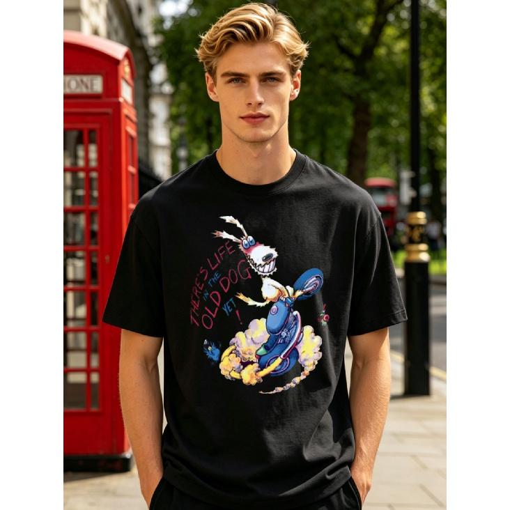 1pc 2026 NEW New Style Fun Ogri Kickstart Old Dog Classic Comic Biker T-Shirt Basic Casual Short Sve Cotton Shirt