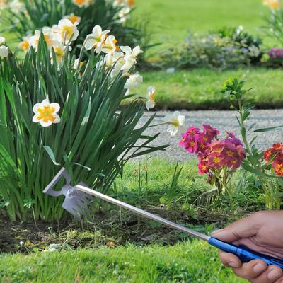 Weed Puller Tool 6 Teeth Steel Forged Hand Weeder 2-in-1 Manual Weed Remover Uprooting Tool for Backyard Farm Vegetable Gardening