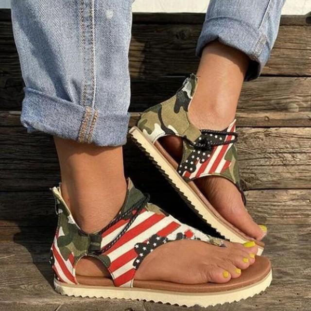 Women Summer Sandals Independence Day Zipper Shoes Beach Open Toe Breathable Sandals Gladiator Sandali Delle Donne